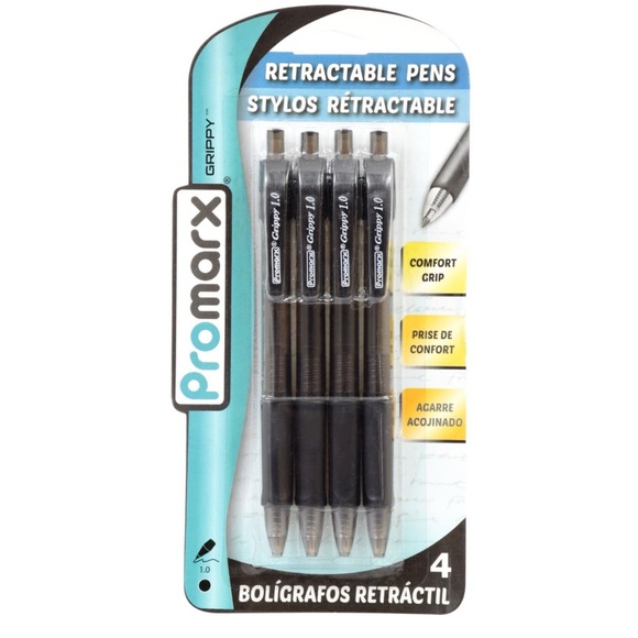 Promarx Grippy 4ct Medium 1.0mm Black Ballpoint Pens NWT - Picture 1 of 2